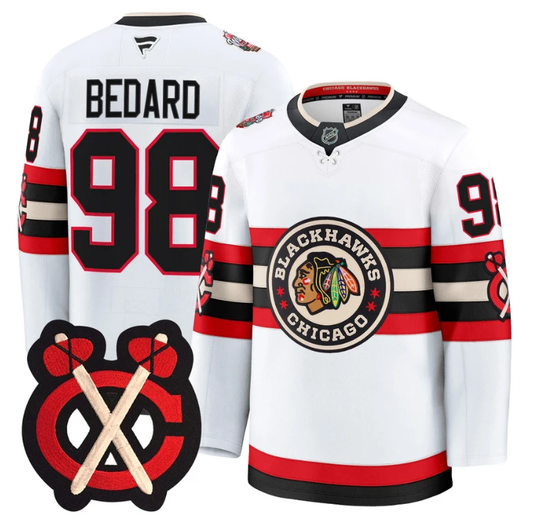 Connor Bedard Jersey #98 Chicago Blackhawks Winter Classic Patch Stitched White by Hockey David