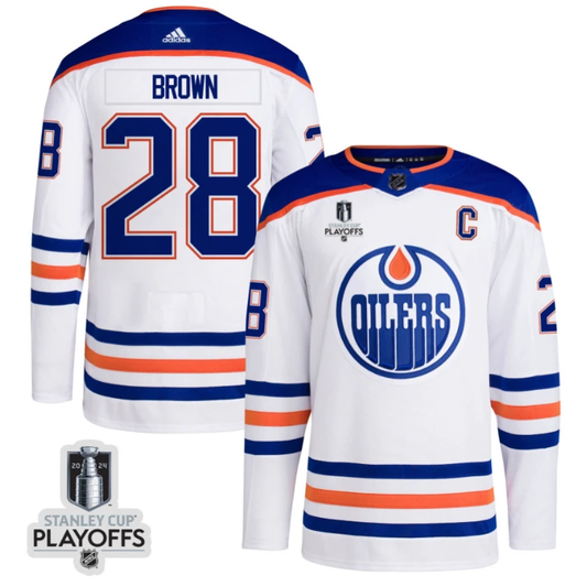 Connor Brown 28 Edmonton Oilers 2024 NHL Playoffs Patch Away Jersey - Men, White by Hockey David