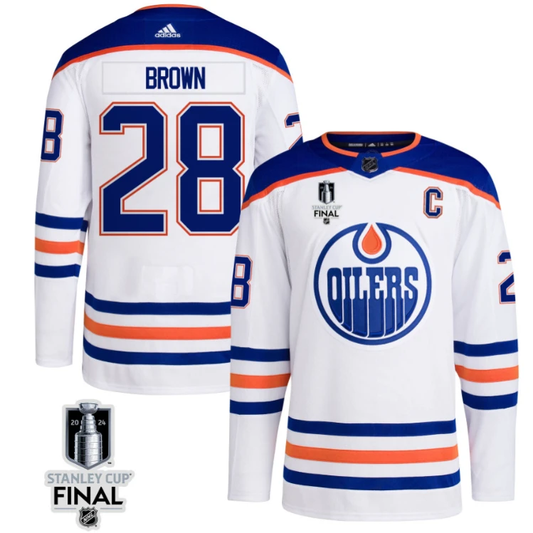 Connor Brown 28 Edmonton Oilers 2024 STANLEY CUP Final Away Jersey Men, White by Hockey David
