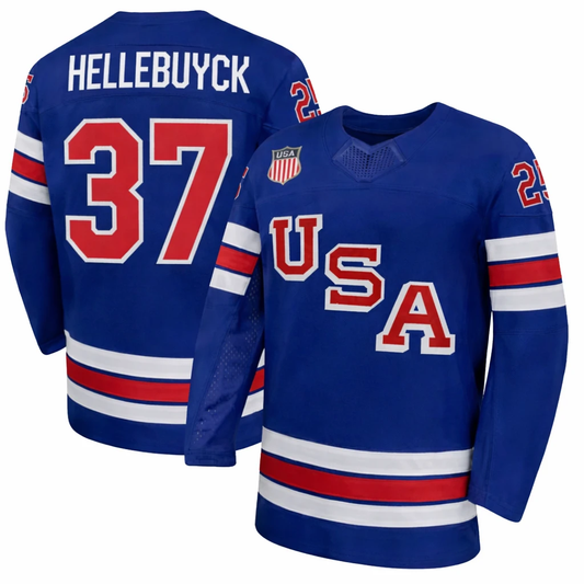 Connor Hellebuyck Jersey Team USA Winter Olympics 2026 Hockey Blue STITCHED by Hockey David