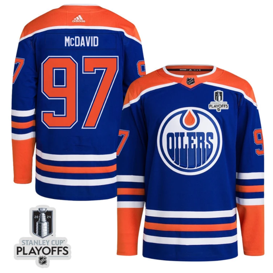 Connor McDavid 97 Edmonton Oilers 2024 NHL Playoffs Patch Home Jersey - Men by Hockey David