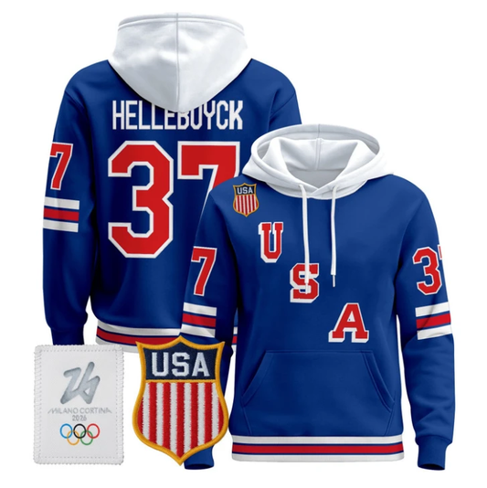 Connor Hellebuyck #37 USA Olympic 2026 Hockey Pullover Hoodie Stitched by Hoodie Pullover