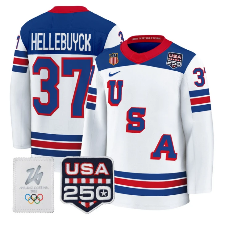 Connor Hellebuyck Jersey #37 USA Olympic 250 Patch Hockey 2026 Stitched by Hockey David