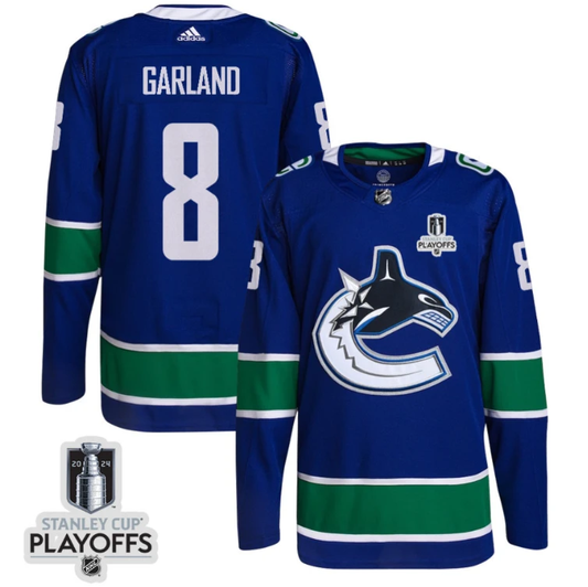 Conor Garland 8 Vancouver Canucks 2024 NHL Playoffs Patch Home Jersey - Men, Blue by Hockey David