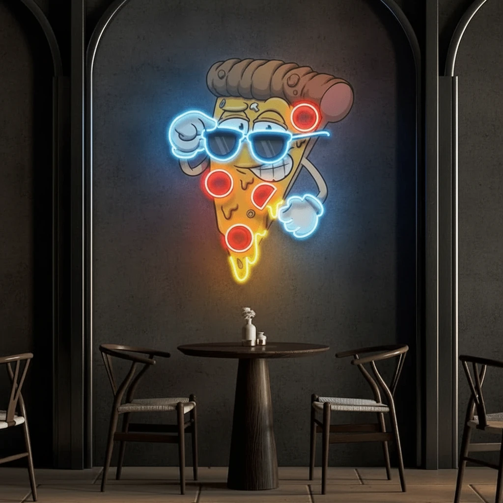 Cool Cartoon Pizza Custom Led Neon Signs for Wall Decor by Neonchics