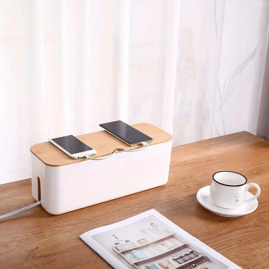 Cord Tidy Bamboo Cable Organizer Box by Casa & Beyond