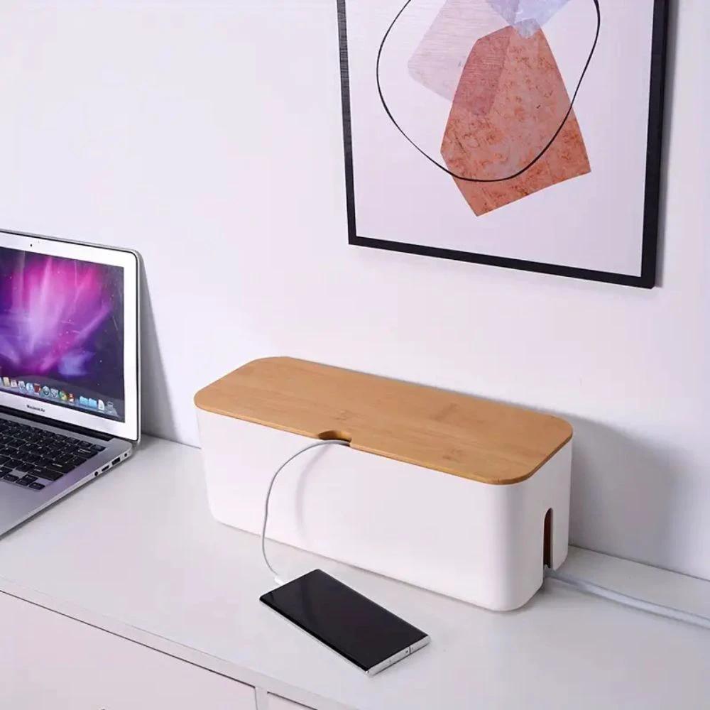 Cord Tidy Bamboo Cable Organizer Box by Casa & Beyond