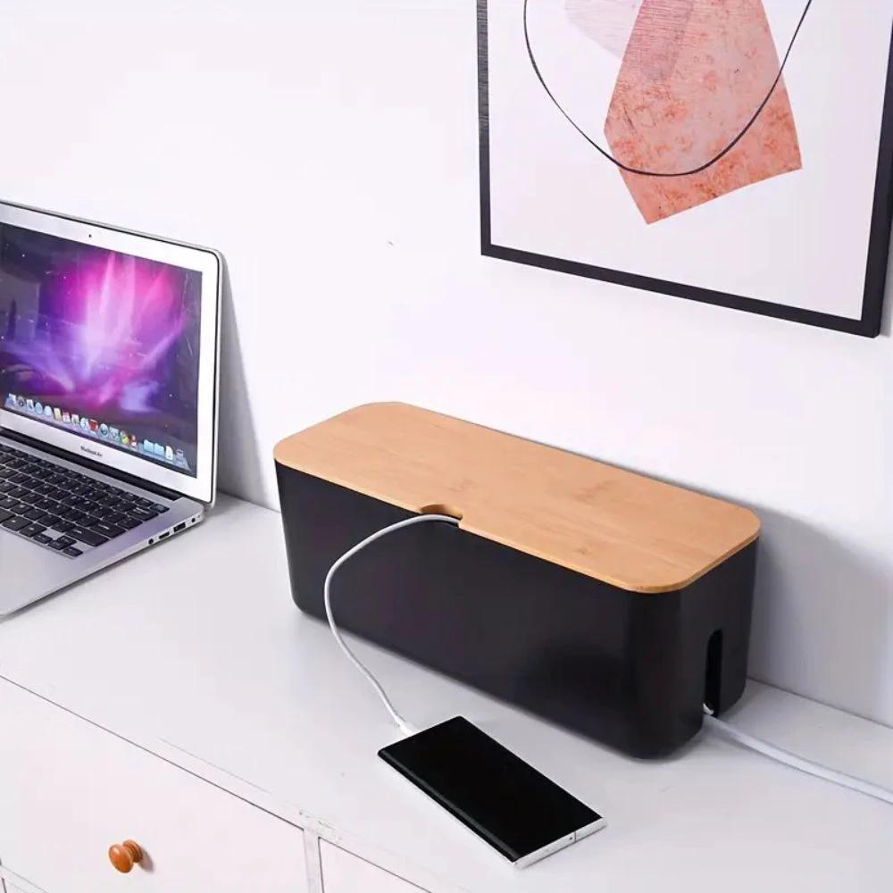 Cord Tidy Bamboo Cable Organizer Box by Casa & Beyond