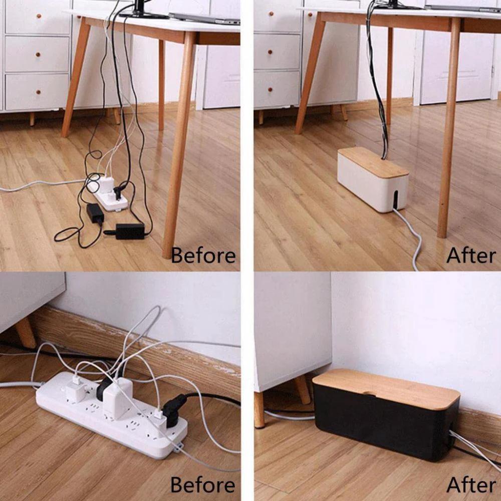 Cord Tidy Bamboo Cable Organizer Box by Casa & Beyond