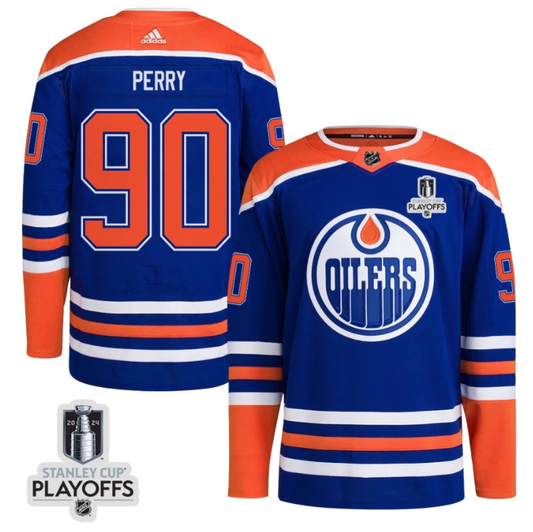 Corey Perry 90 Edmonton Oilers 2024 NHL Playoffs Patch Home Jersey - Men by Hockey David