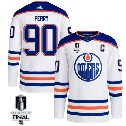 Corey Perry 90 Edmonton Oilers 2024 STANLEY CUP Final Away Jersey Men, White by Hockey David
