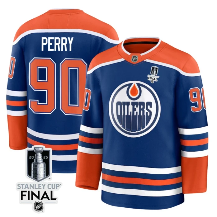 Corey Perry 90 Edmonton Oilers 2025 STANLEY CUP Final Patch Home Men Jersey Royal by Hockey David