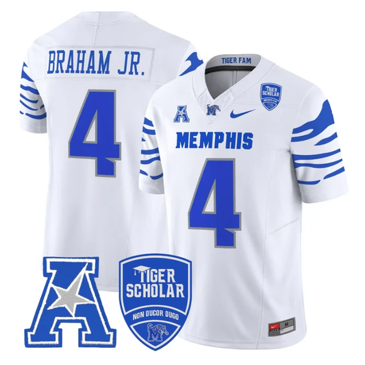 Cortez Braham Jr Jersey #4 Memphis Tigers 2025 Vapor Limited Stitched White by My Store NCAA Football Jerseys