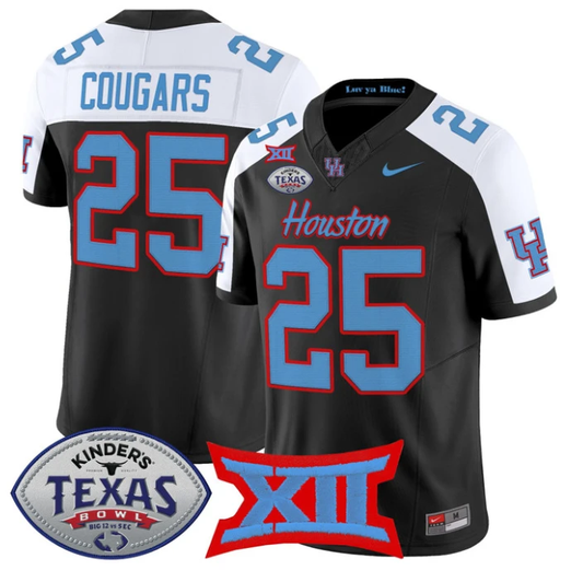 Cougars Jersey #25 Houston Cougars 2025 Texas Bowl Patch Stitched Black Alternate by NCAA Football Jersey
