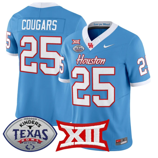 Cougars Jersey #25 Houston Cougars 2025 Texas Bowl Patch Stitched Blue by NCAA Football Jersey