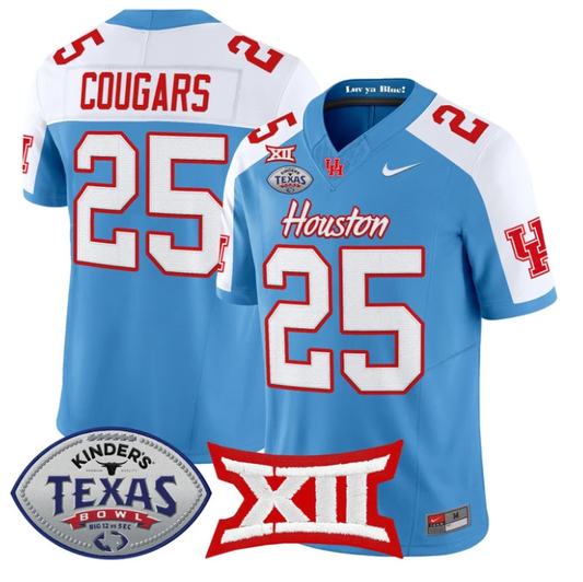 Cougars Jersey #25 Houston Cougars 2025 Texas Bowl Patch Stitched Blue Alternate by NCAA Football Jersey