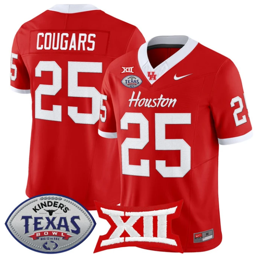 Cougars Jersey #25 Houston Cougars 2025 Texas Bowl Patch Stitched Red by NCAA Football Jersey