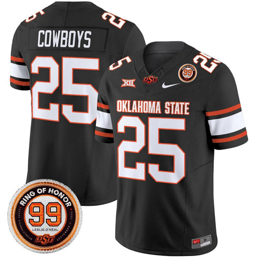Cowboys Jersey #25 Oklahoma State Cowboys 2025 Leslie O'neal Patch Black by NCAA Football Jersey