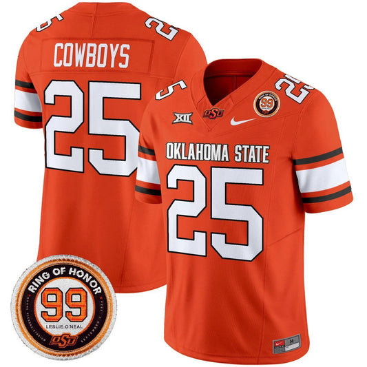 Cowboys Jersey #25 Oklahoma State Cowboys 2025 Leslie O'neal Patch Orange by NCAA Football Jersey