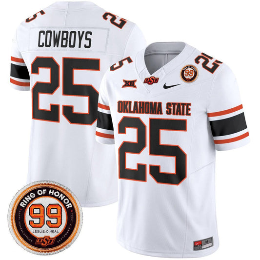 Cowboys Jersey #25 Oklahoma State Cowboys 2025 Leslie O'neal Patch White by NCAA Football Jersey