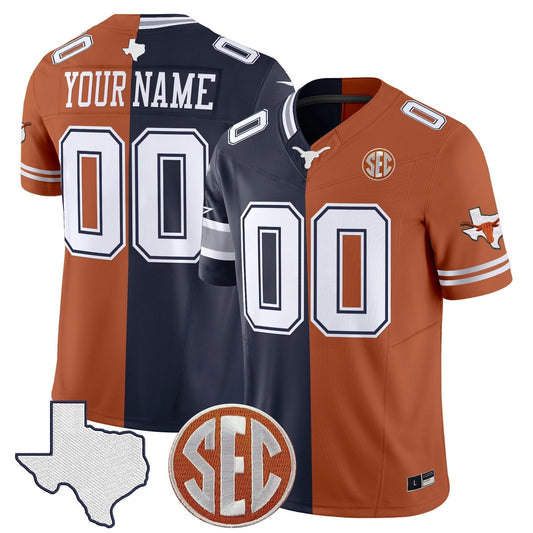 Cowboys Longhorns College Football Split Vapor Limited Custom Jersey Stitched by My Store NCAA Football Jerseys
