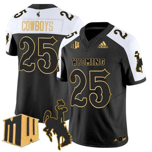 Cowboys Jersey #25 Wyoming Cowboys 2025 Gold Vapor Limited Stitched by My Store NCAA Football Jerseys