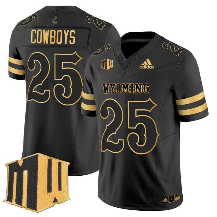 Cowboys Jersey #25 Wyoming Cowboys 2025 Gold Vapor Limited Stitched by My Store NCAA Football Jerseys
