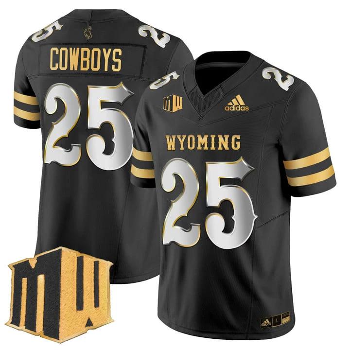 Cowboys Jersey #25 Wyoming Cowboys 2025 Gold Vapor Limited Stitched by My Store NCAA Football Jerseys