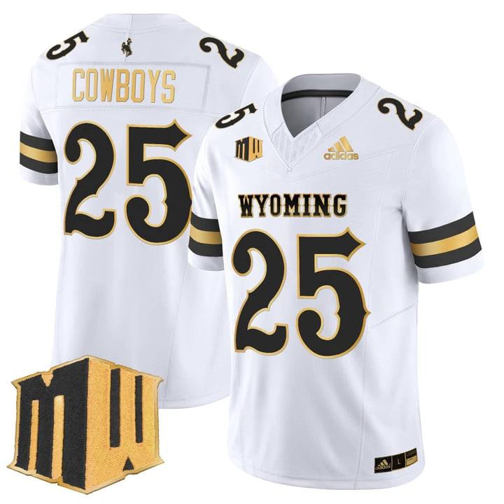 Cowboys Jersey #25 Wyoming Cowboys 2025 Gold Vapor Limited Stitched by My Store NCAA Football Jerseys
