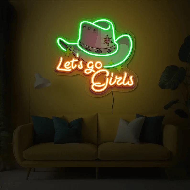 Cowgirl Hat Neon Sign Wall Art Decor Sign by Neonchics