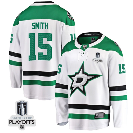 Craig Smith 15 Dallas Stars 2024 NHL Playoffs Patch Away Breakaway Jersey - Men by Hockey David