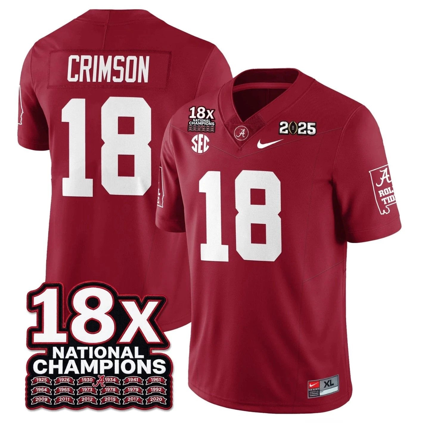 Crimson Jersey #18 Alabama Crimson 18x-Time National Champions Stitched by My Store NCAA Football Jerseys