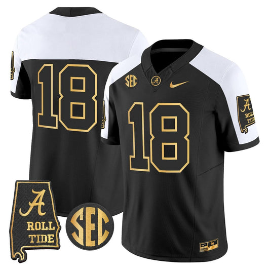 Crimson Jersey #18 Alabama Crimson Tide 2025 Gold Vapor Stitched by My Store NCAA Football Jerseys