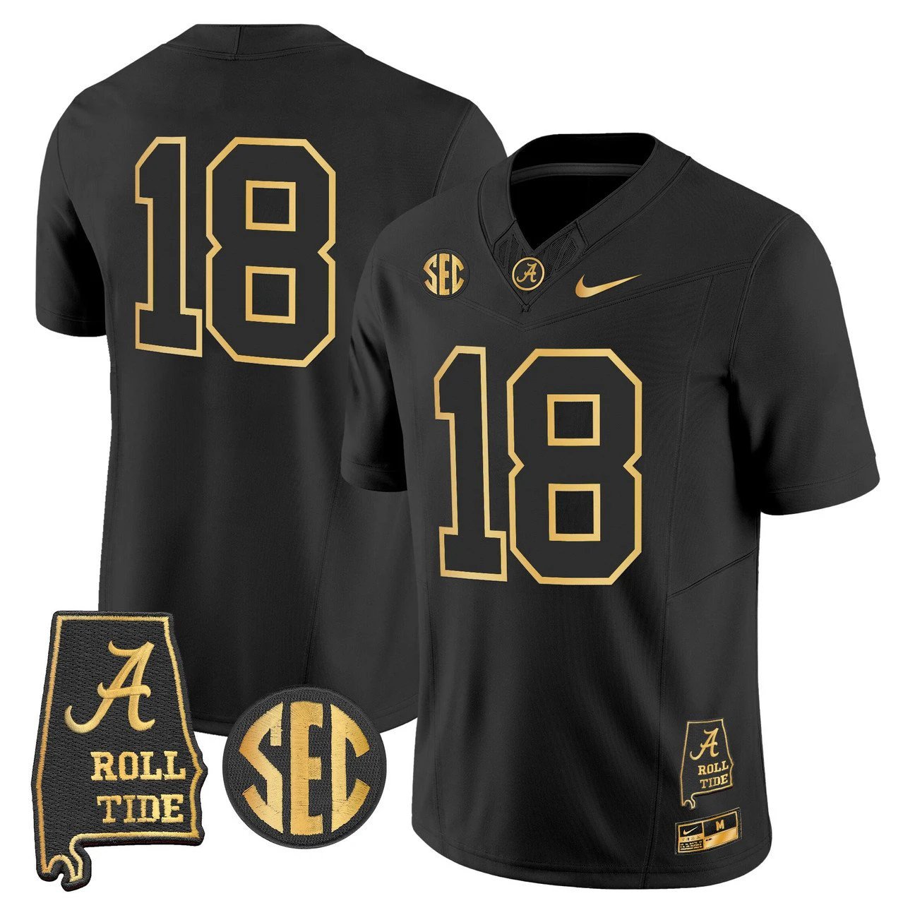 Crimson Jersey #18 Alabama Crimson Tide 2025 Gold Vapor Stitched by My Store NCAA Football Jerseys