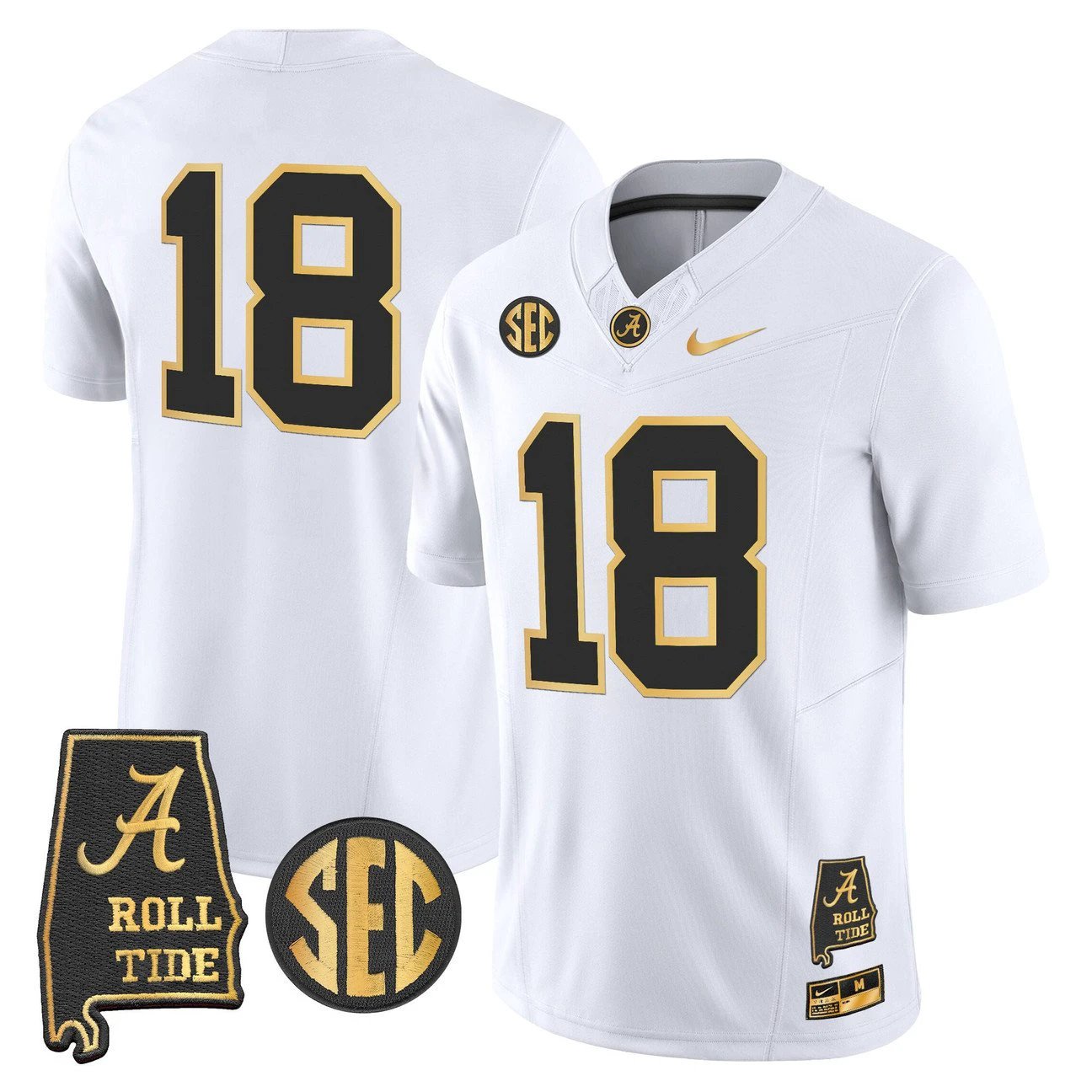 Crimson Jersey #18 Alabama Crimson Tide 2025 Gold Vapor Stitched by My Store NCAA Football Jerseys