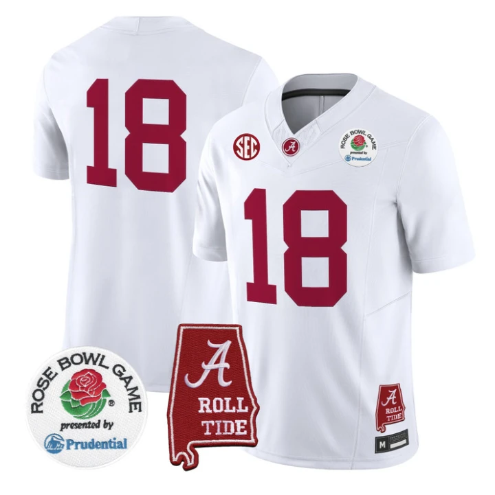 Crimson Jersey #18 Alabama Crimson Tide 2026 Rose Bowl Patch Stitched by My Store NCAA Football Jerseys