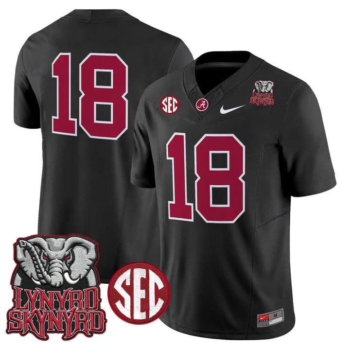 Crimson Jersey #18 Alabama Crimson Tide Lynyrd Skynyrd Patch Stitched by My Store NCAA Football Jerseys