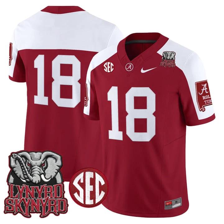 Crimson Jersey #18 Alabama Crimson Tide Lynyrd Skynyrd Patch Stitched by My Store NCAA Football Jerseys