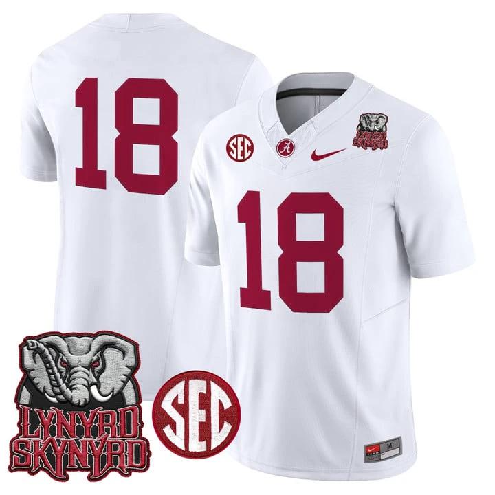 Crimson Jersey #18 Alabama Crimson Tide Lynyrd Skynyrd Patch Stitched by My Store NCAA Football Jerseys