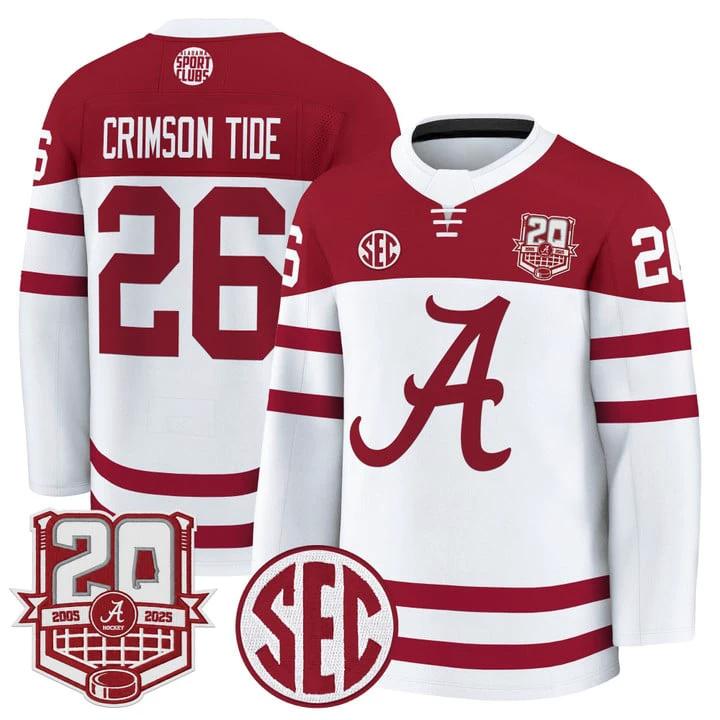 Crimson Tide Jersey #26 Alabama Crimson Tide 2025-26 Premium 20th Anniversary Patch Stitched by Hockey David