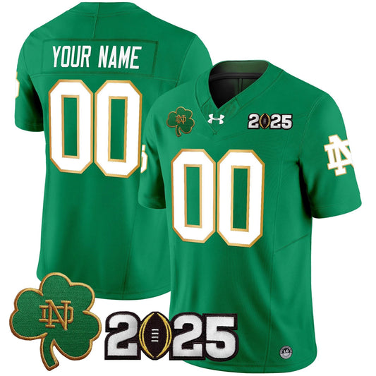 Custom Notre Dame Jersey Name, Number 2025 CFP Final Patch V3 Stitched Green by My Store NCAA Football Jerseys