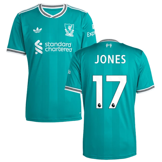 Curtis Jones 17 Liverpool 2025-26 Third Match Jersey – Aqua by Soccer Jersey