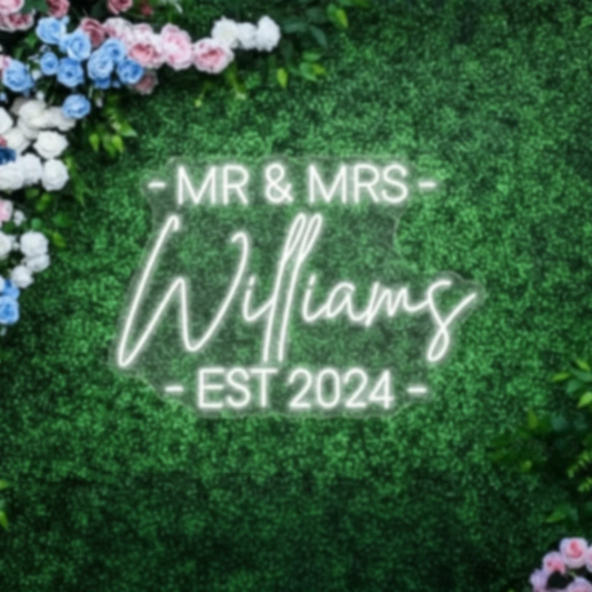 Custom Mr & Mrs Last Name With EST Year LED Neon Sign by Neonchics