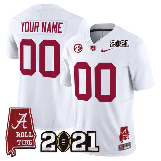 Custom Alabama Crimson Tide Jersey 2021 CFP Championship Alabama Map White by My Store NCAA Football Jerseys
