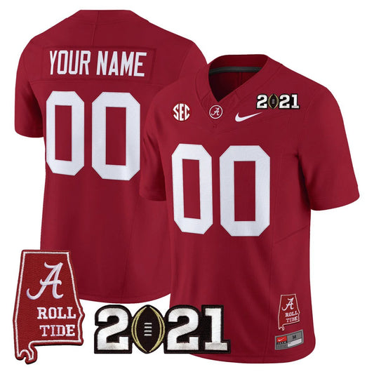 Custom Alabama Crimson Tide Jersey 2021 CFP Championship Alabama Map Crimson by My Store NCAA Football Jerseys