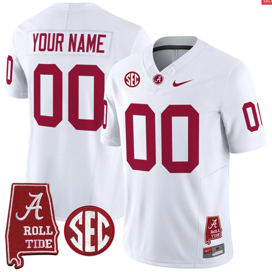 Custom Alabama Crimson Jersey Throwback Alabama Map Stitched White by My Store