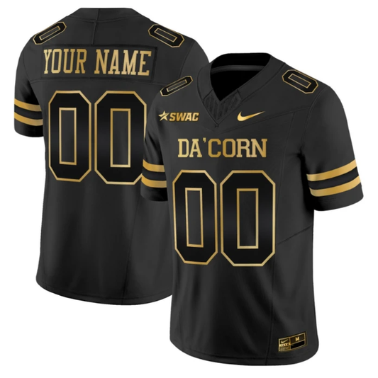 Custom Alcorn State Braves Jersey Name, Number Football Stitched Black Gold by NCAA Football Jersey