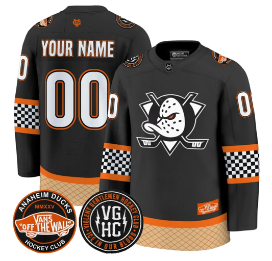 Custom Anaheim Ducks Jersey Checkerboard 2025 Premium All Stitched Black by Hockey David