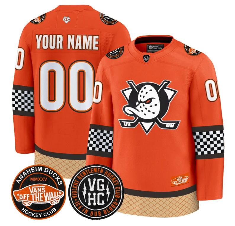 Custom Anaheim Ducks Jersey Checkerboard 2025 Premium All Stitched Orange by Hockey David