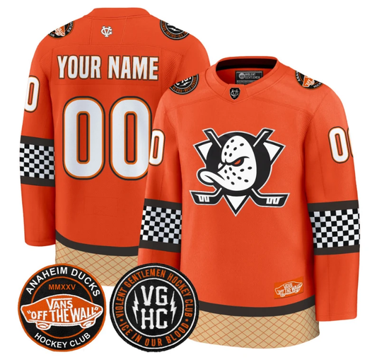 Custom Anaheim Ducks Jersey Checkerboard 2025 Premium All Stitched Orange by Hockey David